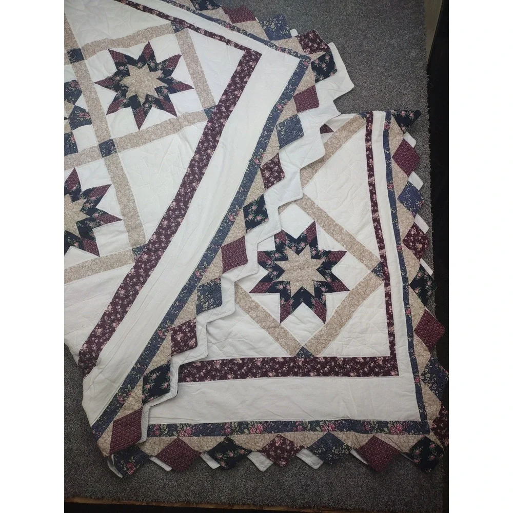 Vintage Star Quilt 86 x 96 Full/Queen Quilted Comforter-HND STCH Patchwork Shams